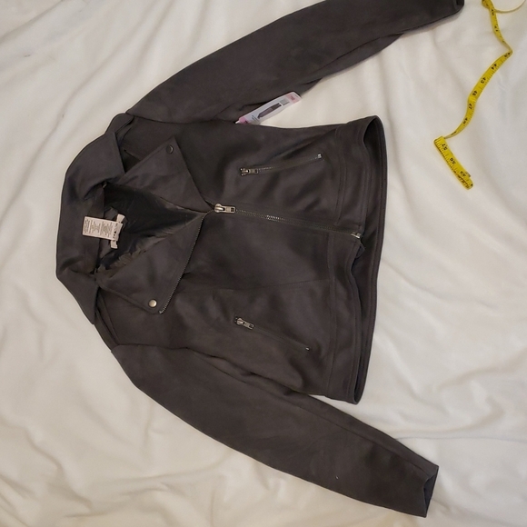 NEW Philosophy Faux Suede Leather Moto Jacket Small Crop Heavy Coat Summer Fall - Picture 11 of 16